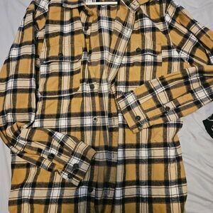 Denim & Flower Lighr Brown and Black Plaid Shirt